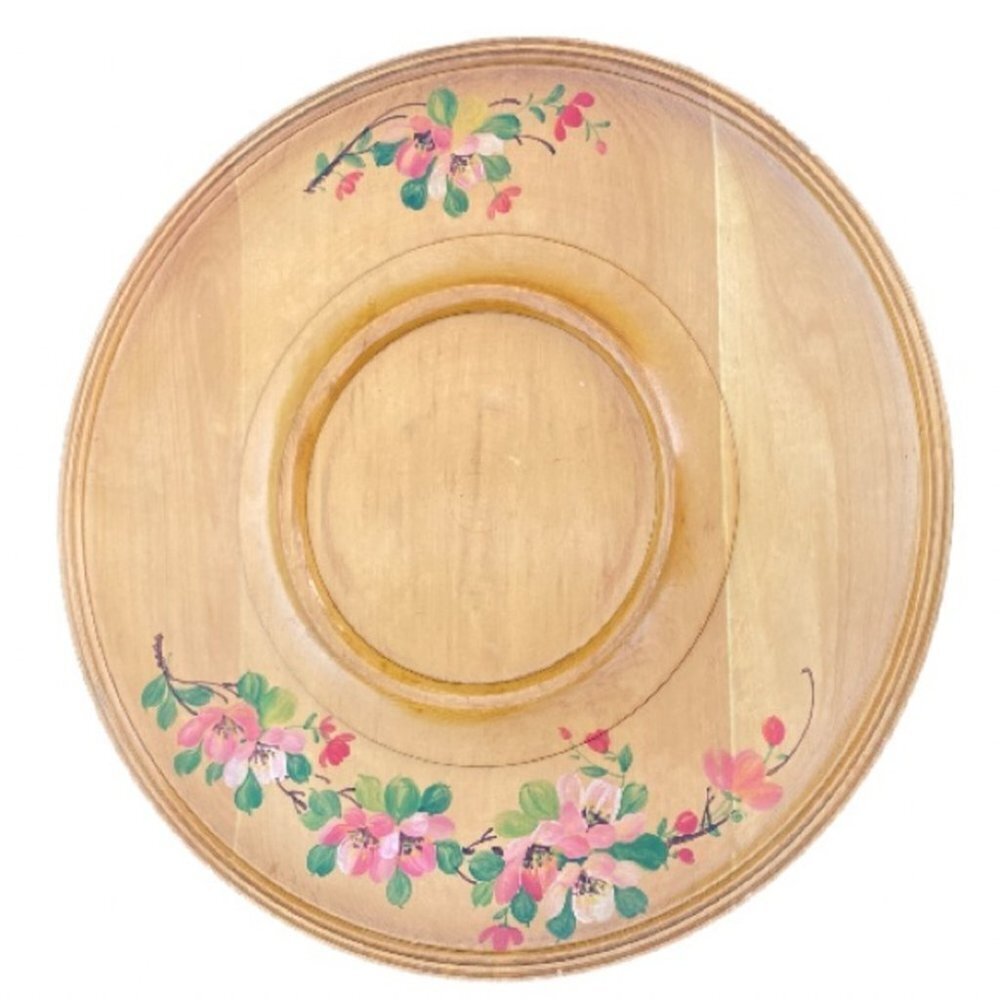 BEAUTIFUL Vintage Hand Painted Wooden Round Tray
